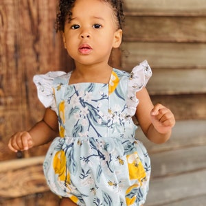 Lemon bumblebee Romper, bee romper , summer romper. Spring lemon romper, vintage rompers, flower girl rompers image 2