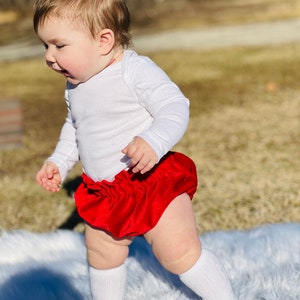 Red velvet bloomers, bummies, diaper cover, high waisted ruffle bummies image 5