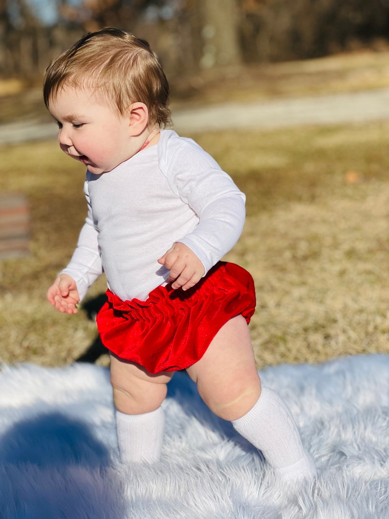 Red velvet bloomers, bummies, diaper cover, high waisted ruffle bummies image 5