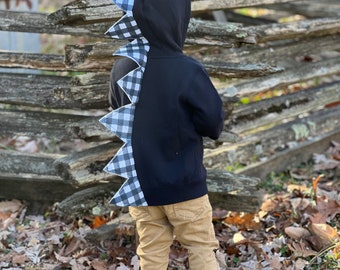 Black Dino Hoodie with check spikes.