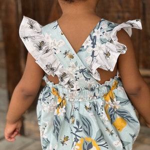 Lemon bumblebee Romper, bee romper , summer romper. Spring lemon romper, vintage rompers, flower girl rompers image 4