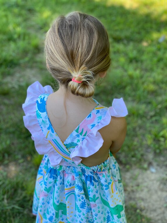 Rainbow Dinosaur Pinafore Dress Spring Dress Summer Dress