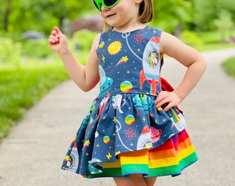 Space dinosaur and unicorn rainbow Costume dress, dinosaur birthday ,party dress, Halloween dinosaur costume