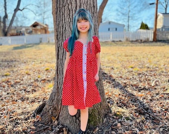 Valentines Day red heart dress, heart tunic dress, handmade girl dress, vintage heart dress , party dress , heart birthday dress