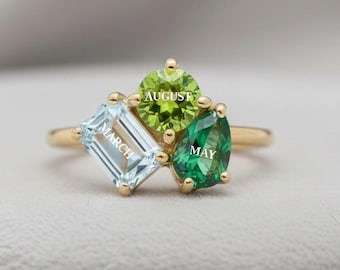 Custom 3 Birthstone Ring | Personalized Family Ring for Mom | Best Friends Gift | Dainty Gold Birthstone Jewelry | Mother's Day Ring