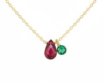 Teardrop Garnet Pendant Necklace, Toi Et Moi Pear Birthstone Necklace, Anniversary Gift, Mother's Day Gift, January Birthstone