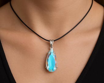 Ciondolo Angel Aura, collana a goccia in argento sterling 925 con quarzo, gioiello fatto a mano, regalo per lei