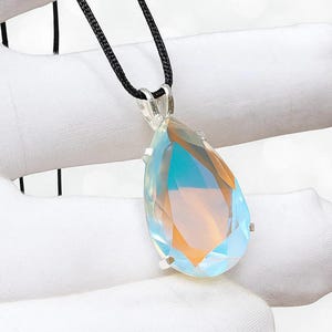 Angel Aura Quartz Teardrop Pendant: 925 Sterling Silver, Iridescent Gemstone