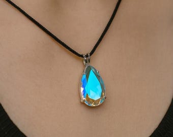 Ciondolo a goccia con quarzo Angel Aura, argento sterling 925, gioiello con pietra preziosa sfaccettata