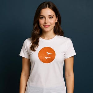 Japanese Nature Graphic T Shirt - Cranes Sun Graphic TShirt Boho Womens Nature T Shirt Womens Boho T Shirt Graphic Tees Womens T Shirts