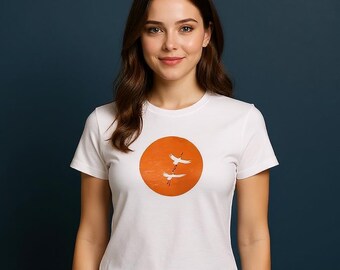 Japanese Crane Graphic T-Shirt - Boho Nature Tee