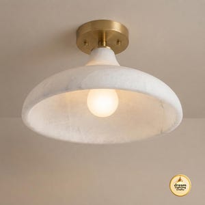 Natural Alabaster Ceiling Lamp, Semi Flush Mount Light Fixture, Natural Stone & Brass Light Fixture, Custom Sizes