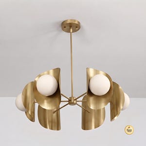 Modern 6-Light Brass Chandelier | Sculptural Globe Pendant Light Luxury Ceiling Fixture for Dining Room, Kitchen Island, Hallway Décor
