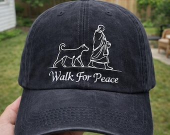 刺繍入り平和のための僧侶の帽子、アロカ犬野球帽付き平和を歩く僧侶、仏教僧侶の慈悲の帽子、ホリデーギフト