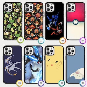 Puede incluir: Colección de ocho fundas para teléfono con varios diseños. Las fundas tienen bordes negros y gráficos coloridos, incluyendo personajes de dibujos animados, arte abstracto y un diseño de Poké Ball. Las fundas son para un smartphone.