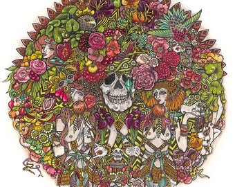 Relic Limited Edition Print, Skull Print, Skull Artwork, Floral Skull, Surreal Illustration, Whimsical Painting, Unique Print