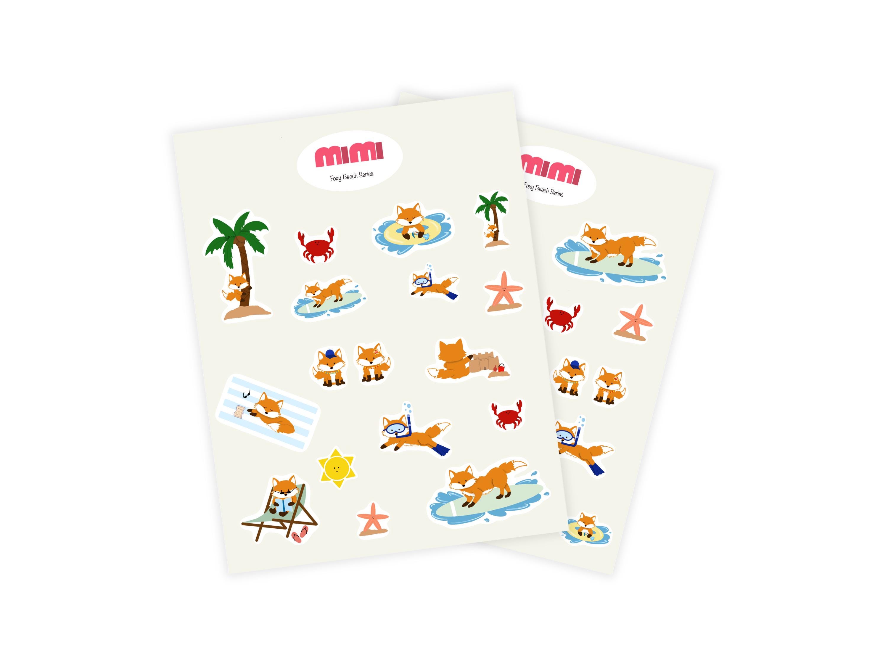 Fox Beach Summer Sticker Sheet & Cute Planner Sheets | Japanese Kawaii ...