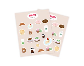 Cafe, Coffee, Bakery Sticker Sheet & Cute Planner Sheets | Japanese Kawaii Stickers for Bullet Journals, Planner, Stationery, Gifts, Decor