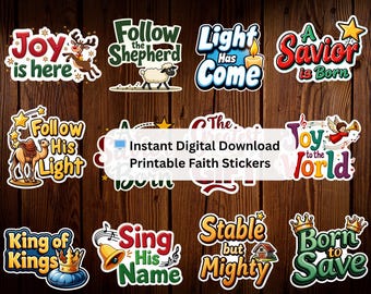 Stickers Noël chrétien | Journalisation biblique, école du dimanche (téléchargement numérique)
