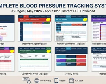 Monitor digital de presión arterial 2026-2027 / Registro diario de presión arterial en PDF / Diario de síntomas / Planificador de salud. (con hipervínculos) / Goodnotes, Notability
