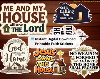 Lot d'autocollants chrétiens numériques Blessed Home | Josué 24:15 Décoration d'intérieur | Pendaison de crémaillère basée sur la foi | Stickers bibliques pour la maison et la famille