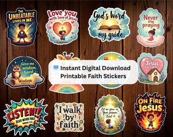Autocollants de foi chrétiens pour enfants | Prière, sagesse et amour (téléchargement numérique)