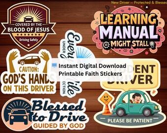 Lot d'autocollants chrétiens Nouveau conducteur | Stickers voiture Couvert par le sang de Jésus | Autocollants foi étudiant conducteur | Cadeau de prière pour la sécurité routière