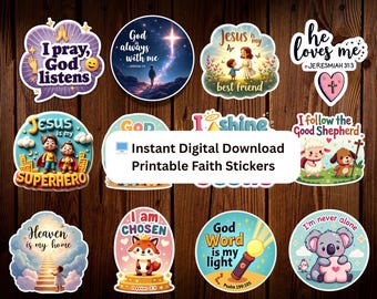 Feuille d'autocollants pour enfants chrétiens : autocollants de versets bibliques (téléchargement numérique)