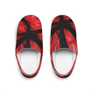 Men&#39;s Cozy Indoor Slippers with Bold Abstract Design, Comfy House Slippers, Gift for Him, Red and Black Slippers, Perfect for Relaxation