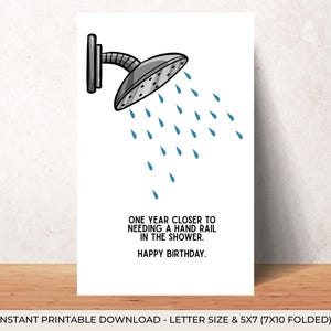 Hand Rail in the Shower Card | Funny Aging Birthday Card | Over-the-Hill Digital Download
