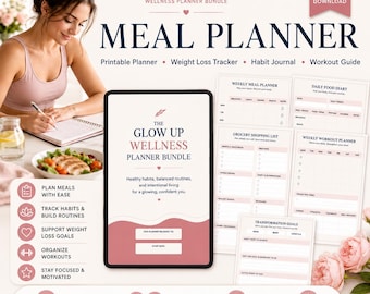 Meal Planner | Printable Planner | Weight Loss Tracker | Habit Journal | Workout Guide