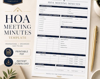 HOA Board Meeting Minutes Template, Homeowners Association Agenda & Action Tracker