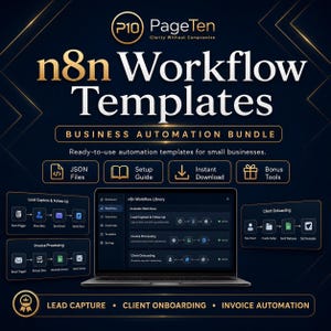 Plantillas de flujo de trabajo n8n / Paquete de automatización empresarial, archivos JSON, guía de configuración, captura de clientes potenciales e incorporación de clientes