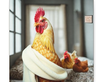 Whimsical Chicken Art Canvas: Funny Farmhouse Print, Animal Lover Gift