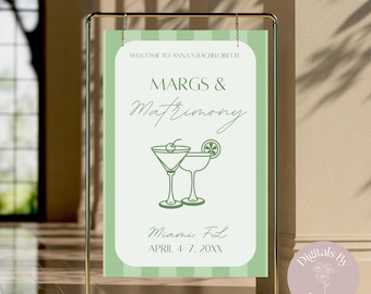 Margs & Matrimony | Bachelorette, Bridal Shower, Wedding | Welcome Sign Template | Editable Canva Download