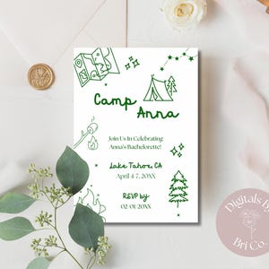 Camp Bachelorette Invitation Template | Girls Trip Invite | Editable Canva Download