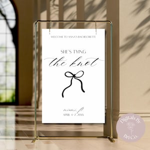 She’s Tying the Knot | Bachelorette, Bridal Shower, Wedding | Welcome Sign Template | Editable Canva Download
