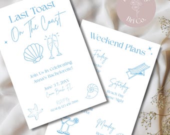 Last Toast On The Coast Bachelorette Invitation & Itinerary Template Duo | Editable Canva Templates | Beach Weekend Theme | Digital Download