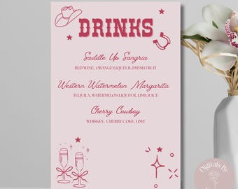 Last Rodeo | Bachelorette, Bridal Shower, Wedding | Drink Menu Template | Editable Canva Download