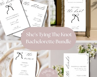 She’s Tying The Knot Bachelorette Sign Template Bundle | Editable Canva Signs | Bow-Themed Party Decor | Digital Download