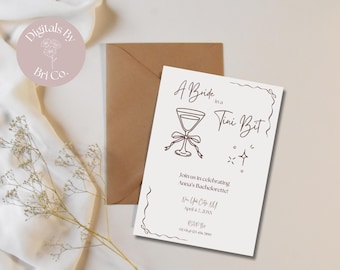 A Bride In A Tini Bit Invitation Template | Editable Canva Templates | Martini Bachelorette Theme | Digital Download