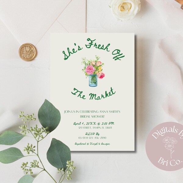 Fresh Off The Market Bridal Shower Invitation | Editable Canva Template | Farmers Market Bridal Shower Theme | Digital Download