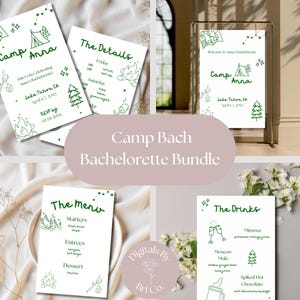Camping Bachelorette Sign Template Bundle | Editable Canva Templates | Glamping Party Decor | Digital Download