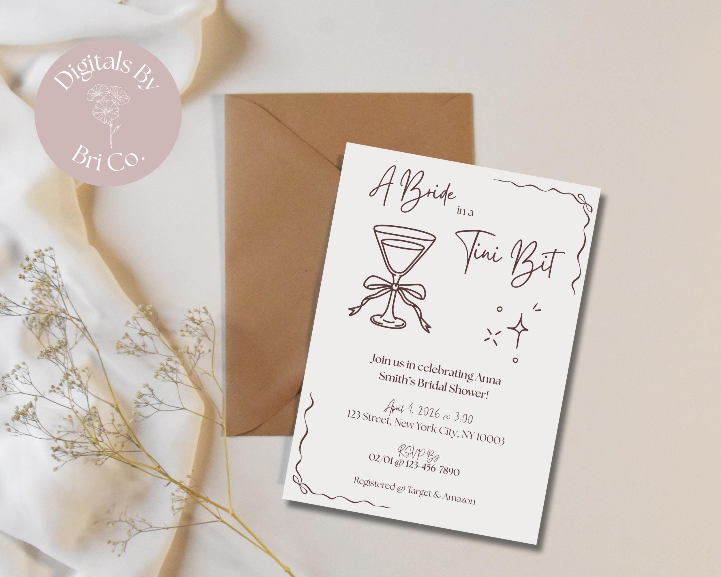 小さな花嫁のブライダルシャワー招待状 | 編集可能なCanvaテンプレート