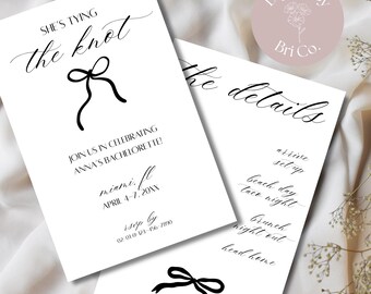 She’s Tying The Knot Invitation & Itinerary Template Duo | Editable Canva Templates | Bow-Themed Bachelorette Party | Digital Download