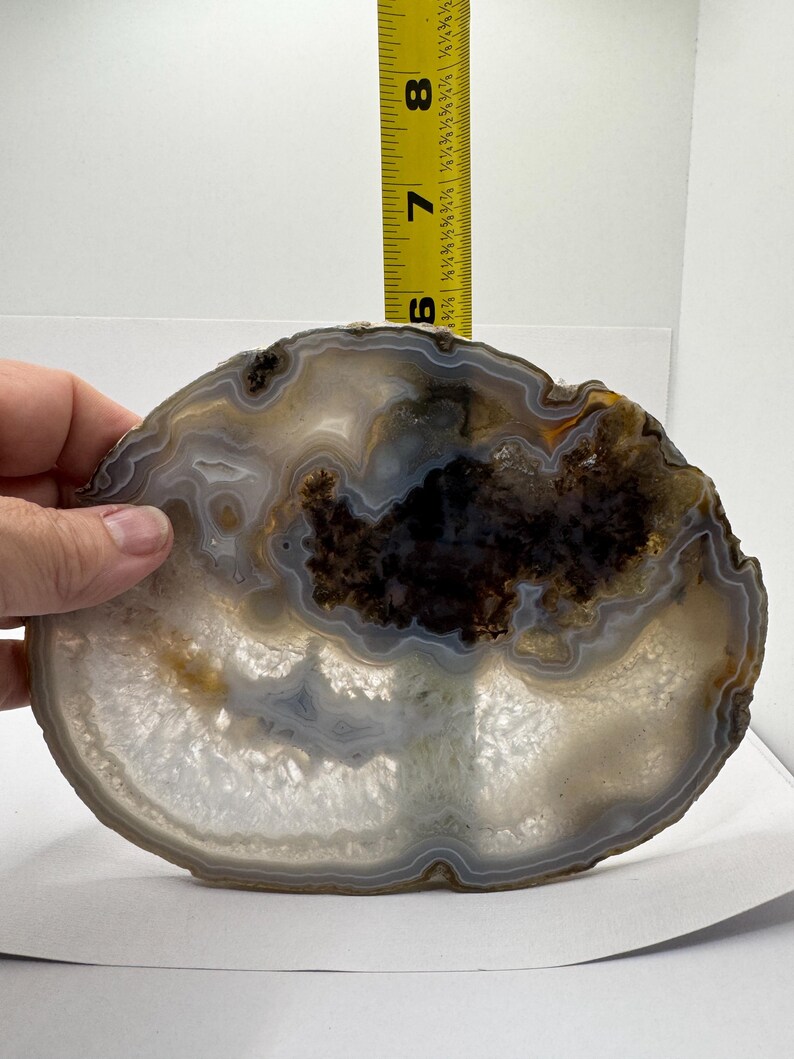 Polished Brazilian Agate Slice With Druzy Quartz Natural Crystal polished-brazilian-agate-slice-with-druzy-quartz-natural-crystal