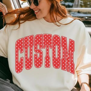 Custom Team Name PNG: Personalized School Spirit Sublimation, Editable Team Shirt PNG, Red Polka Dot Custom Mascot PNG Digital Download