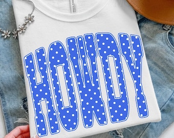 Retro Western Howdy PNG: Blaues Polka Dot Sublimationsdesign (Digitaler Download)