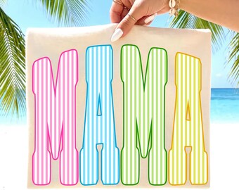 Trendy Mama Seersucker Stripes Png: Preppy Mom Shirt Sublimation Design, Striped Neon Mama png, Summer Mom Shirt Graphic Digital Download