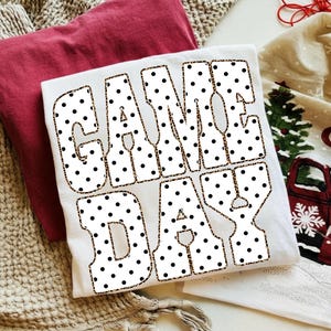 Game Day PNG: Black Polka Dot Game Day Shirt Design, Football Baseball Game Day Shirt png, Team Spirit Shirt Design